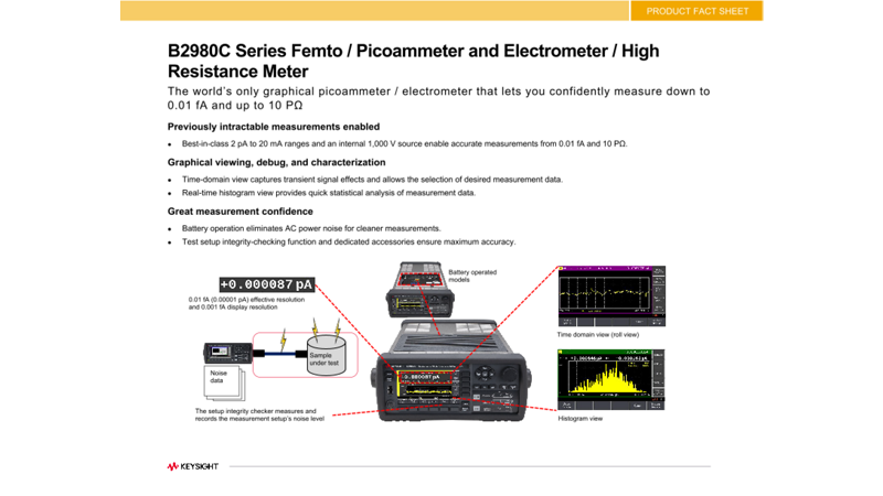 B2980C Series Femto/Picoammeter and Electrometer/High Resistance Meter